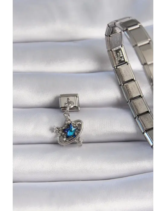 316L Çelik Gümüş Renk Mavi Zirkon Taşlı Sallantı Yıldız Figür Nomination Charm