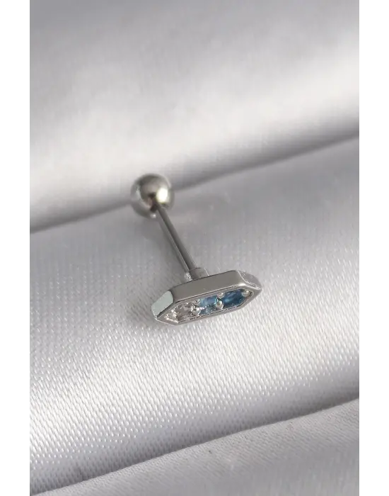 316L Çelik Gümüş Renk Mavi Zirkon Taşlı Tragus Piercing