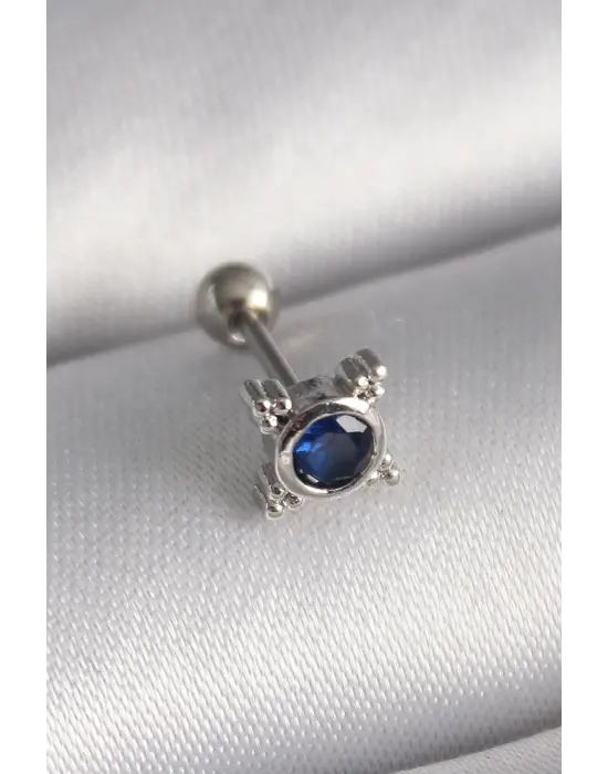 316L Çelik Gümüş Renk Mavi Zirkon Taşlı Tragus Piercing