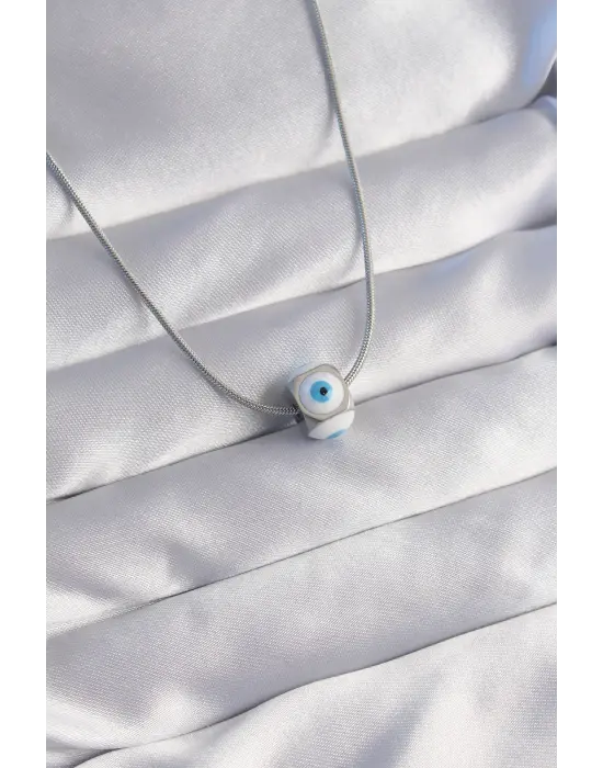  Gümüş  Mineli Nazar Model Çelik Kolye