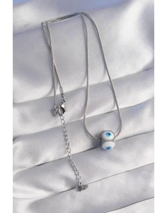  Gümüş  Mineli Nazar Model Çelik Kolye