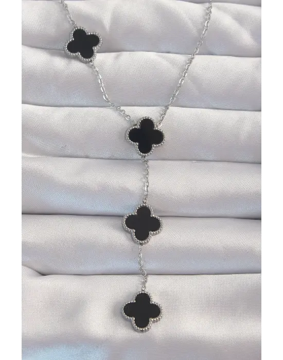  Gümüş  Mineli Sallantılı Zincir Yonca Çelik Kolye