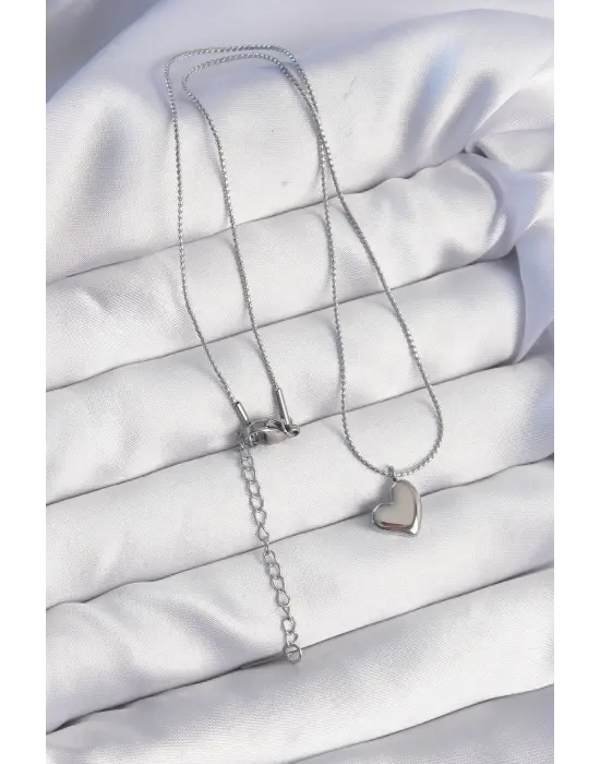  Gümüş  Minimal Kalp Tasarımlı Çelik Kolye