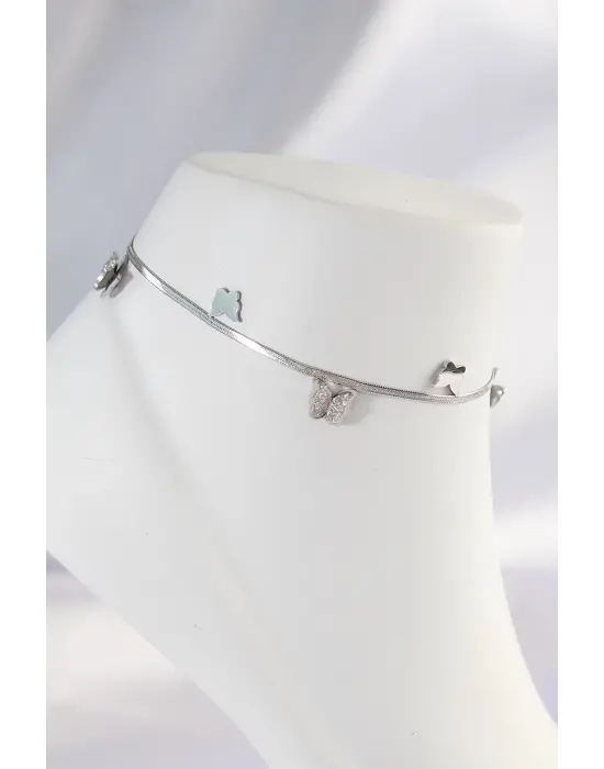 316L Çelik Gümüş Renk Minimal Kelebekli Halhal