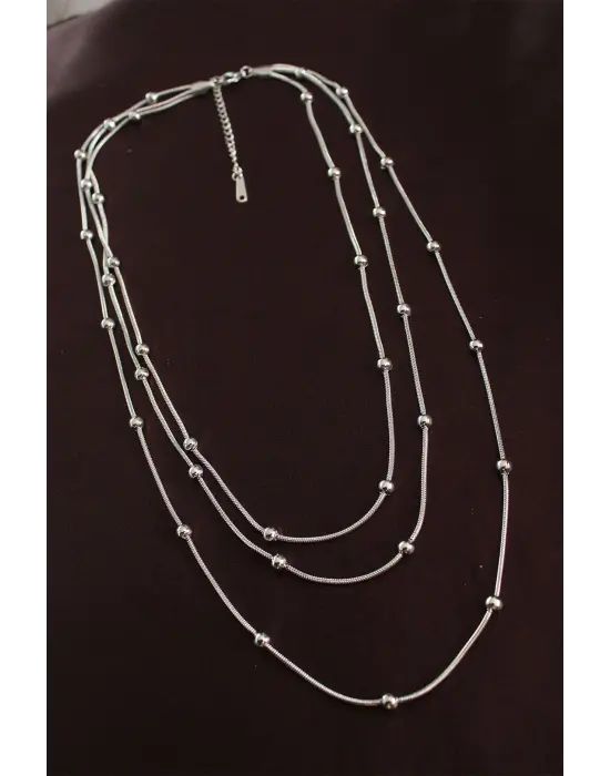 316L Çelik Gümüş Renk Minimal Topçuk Model Çoklu Kolye