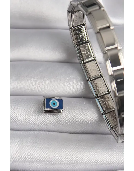 316L Çelik Gümüş Renk Nazar Boncuk Model Nomination Charm