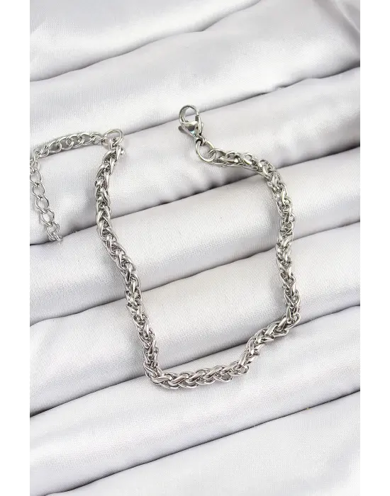 316L Çelik Gümüş Renk Örgü Zincir Erkek Bileklik