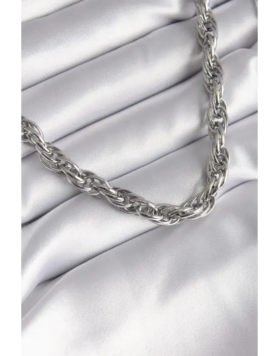  Gümüş  Örme Burgu Zincir Model  Çelik Kolye