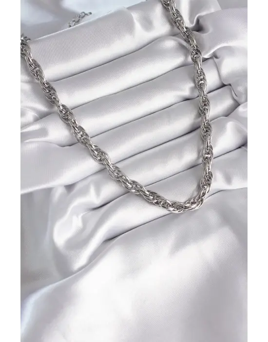  Gümüş  Örme Burgu Zincir Model  Çelik Kolye