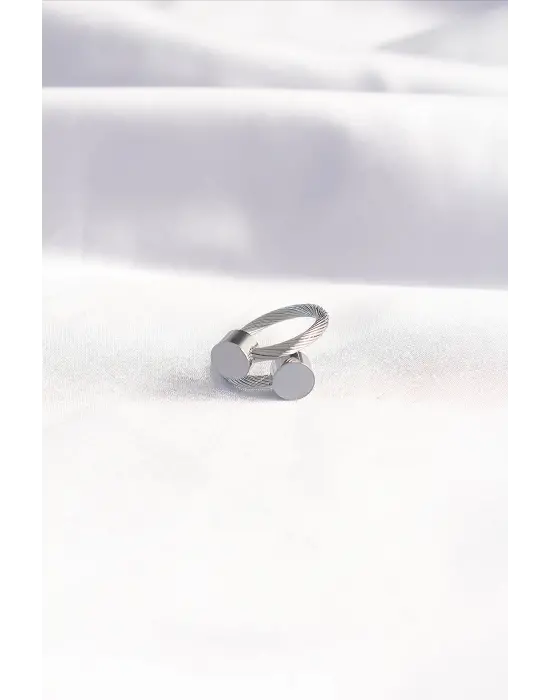 316L Çelik Gümüş Renk Oval Aksesuarlı Burgu Model Bileklik ve Yüzük Kombini