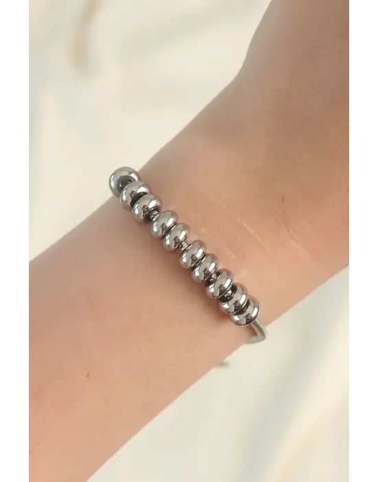 316L Çelik Gümüş Renk Oval Figürlü Bileklik