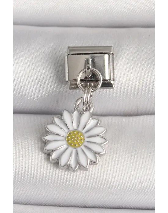 316L Çelik Gümüş Renk Papatya Model Nomination Charm