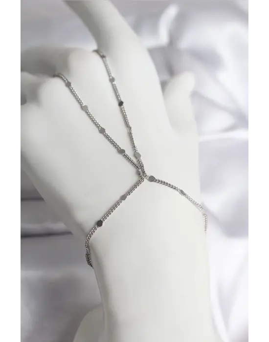 316L Çelik Gümüş Renk Parçalı Ezme Zincir Model Kadın Şahmeran