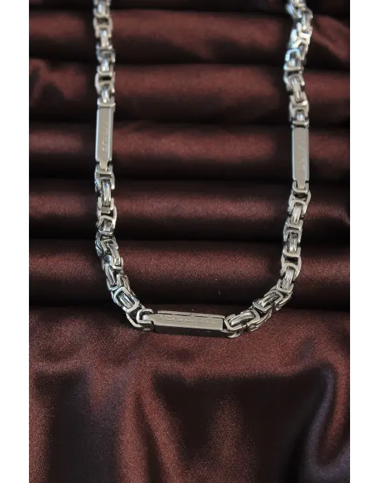 316L Çelik Gümüş Renk Parçalı Kral Zincir Kolye