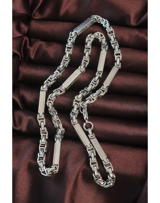 316L Çelik Gümüş Renk Parçalı Kral Zincir Kolye