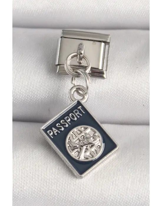 316L Çelik Gümüş Renk Passport Model Nomination Charm