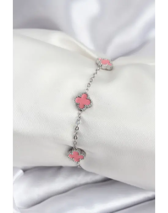 316L Çelik Gümüş Renk Pembe Baby Boy Yonca Kadın Bileklik