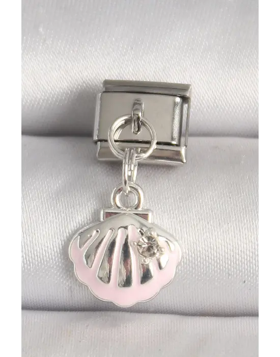316L Çelik Gümüş Renk Pembe Deniz Kabuğu Model Zirkon Taş Detay Nomination Charm
