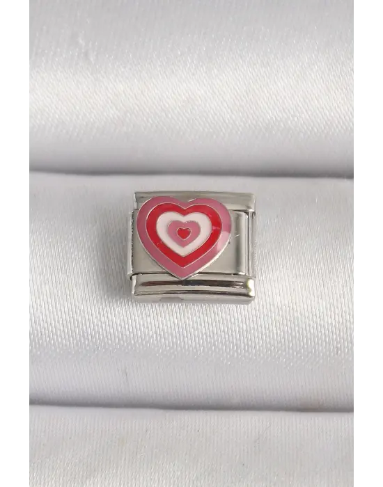 316L Çelik Gümüş Renk Pembe Kalp İşlemeli Nomination Charm