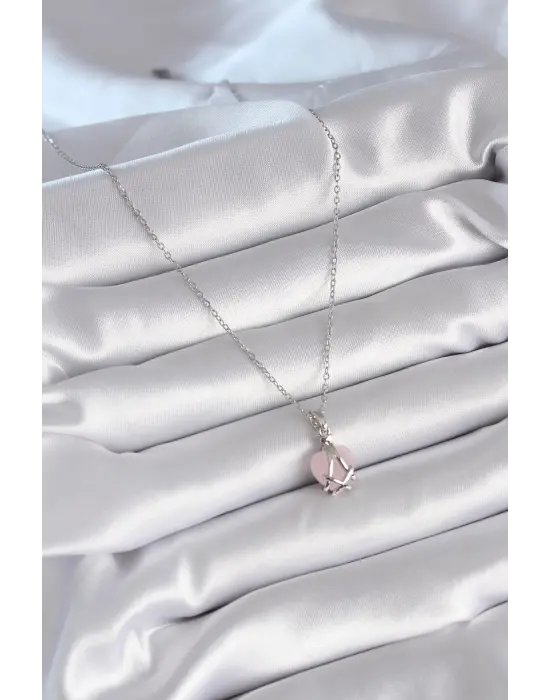  Gümüş  Pembe Kalp Model  Çelik Kolye