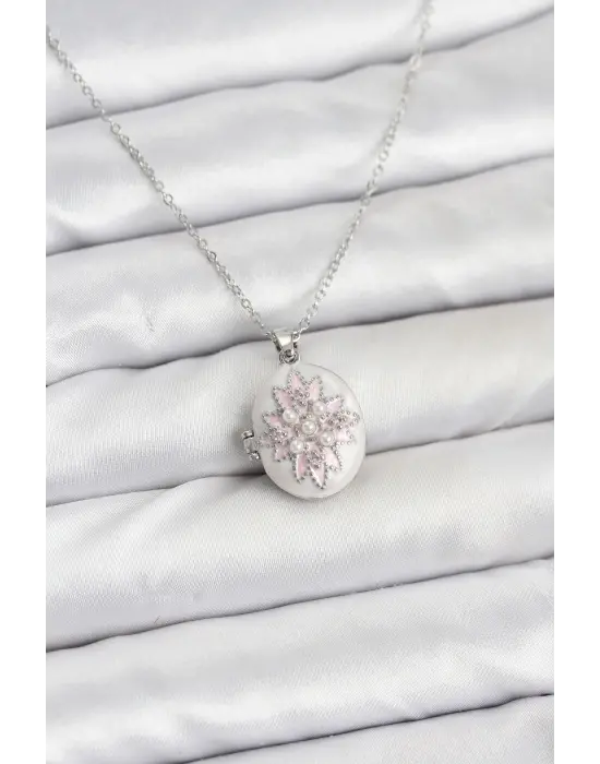 316L Çelik Gümüş Renk Pembe Lotus Model Kadın Küpe