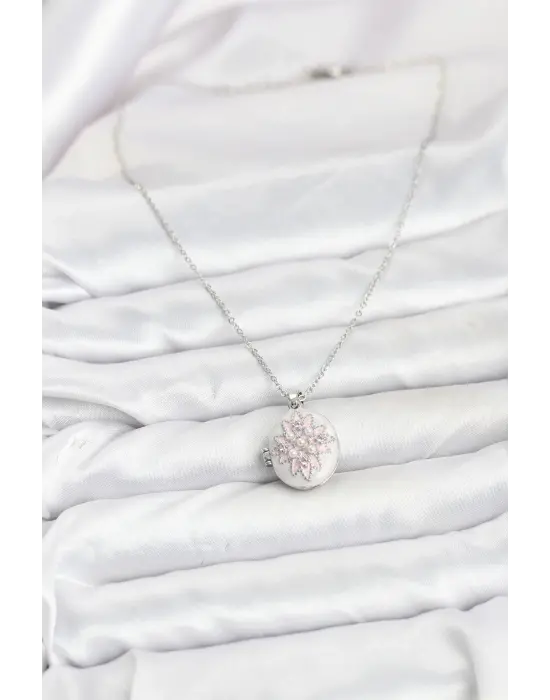 316L Çelik Gümüş Renk Pembe Lotus Model Kadın Küpe