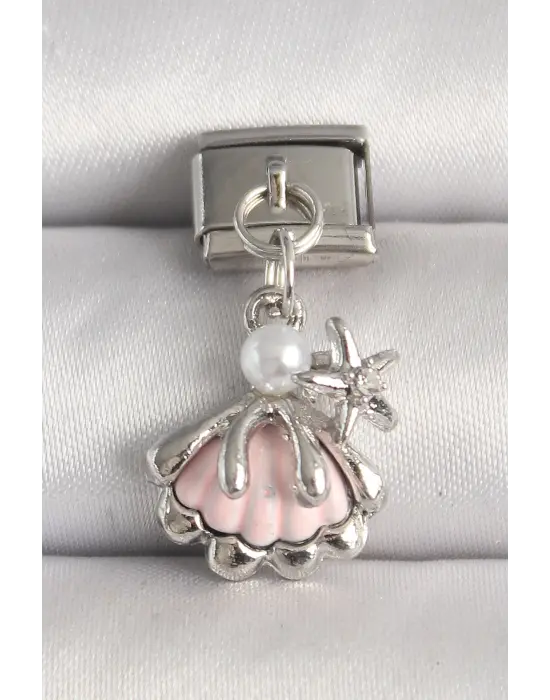 316L Çelik Gümüş Renk Pembe Midye Model Deniz Yıldızı Detay Nomination Charm