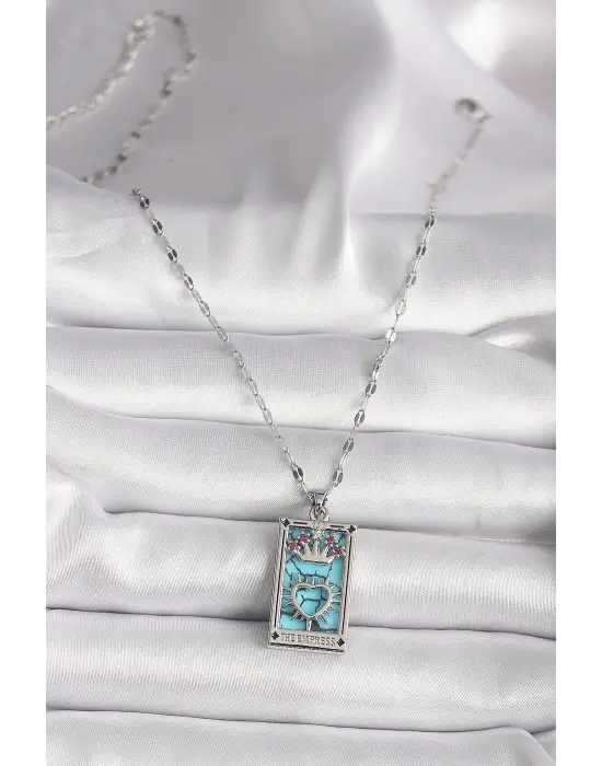  Gümüş  Pembe Zirkon Taşlı Taç Kalp Portre Model  Kole