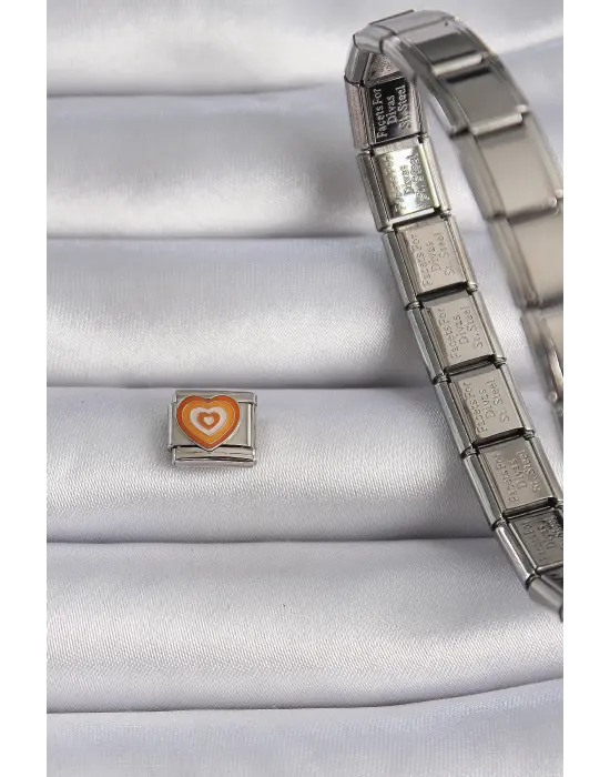 316L Çelik Gümüş Renk Renkli Kalp İşlemeli Nomination Charm