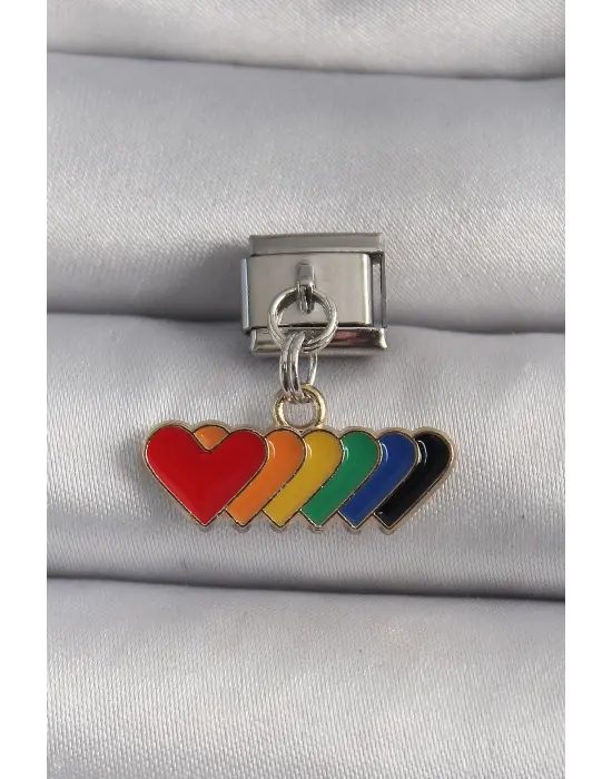 316L Çelik Gümüş Renk Renkli Sallantı Kalp Model Nomination Charm