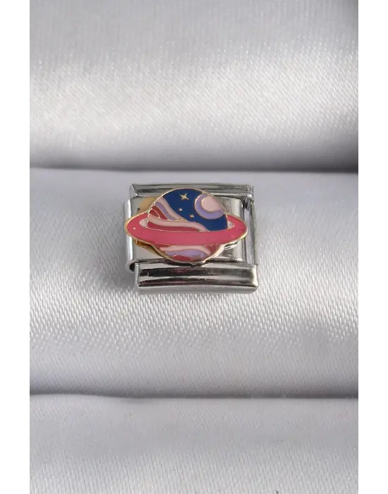 316L Çelik Gümüş Renk Renkli Satürn Gezegen İşleme Nomination Charm