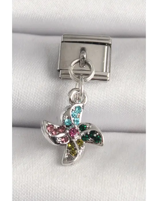 316L Çelik Gümüş Renk Renkli Zirkon Taşlı Nomination Charm