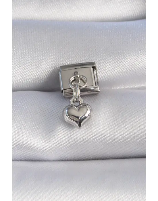 316L Çelik Gümüş Renk Sallantı 3D Kalp Figür Nomination Charm