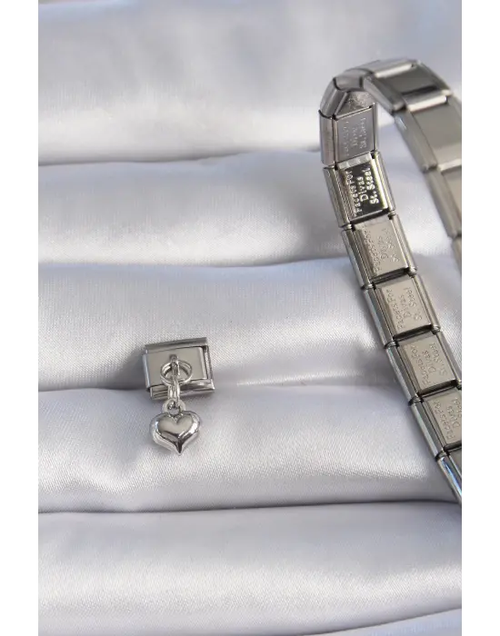 316L Çelik Gümüş Renk Sallantı 3D Kalp Figür Nomination Charm