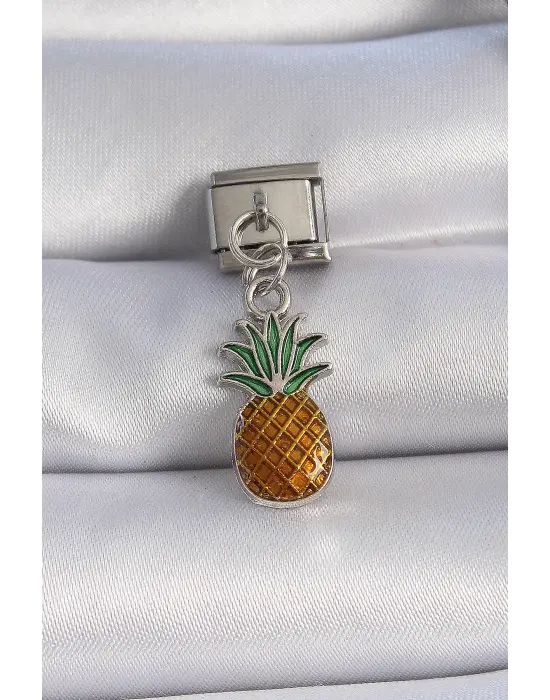 316L Çelik Gümüş Renk Sallantı Ananas Figür Nomination Charm