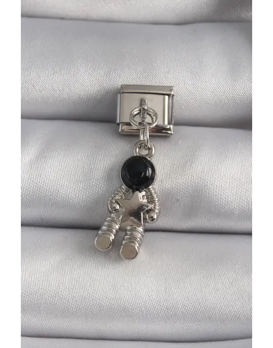316L Çelik Gümüş Renk Sallantı Astronot Model Yıldız Detay Nomination Charm