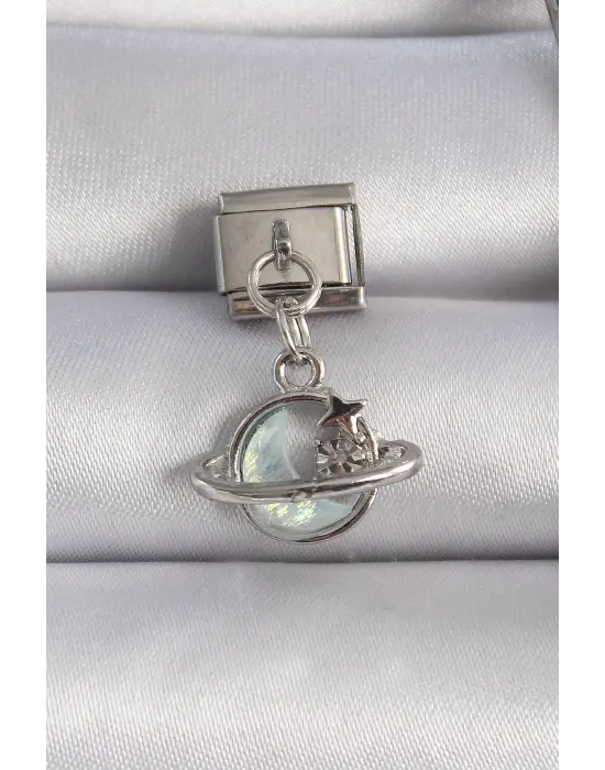 316L Çelik Gümüş Renk Sallantı Beyaz Mineli Hilal Yıldız Figür Zirkon Taşlı Nomination Charm