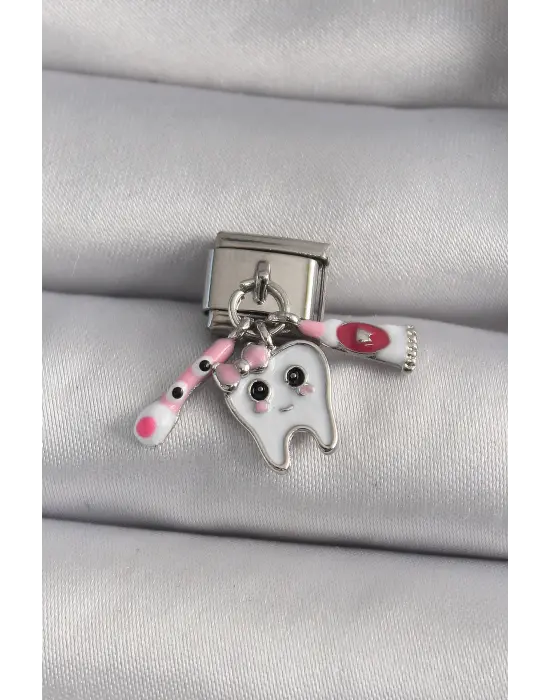 316L Çelik Gümüş Renk Sallantı Diş Model Nomination Charm