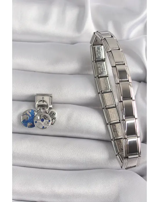 316L Çelik Gümüş Renk Sallantı Dünya Figür Nomination Charm