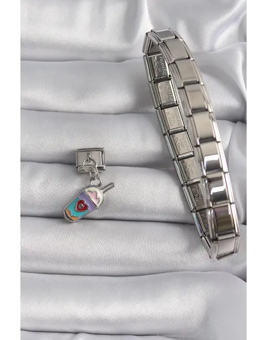 316L Çelik Gümüş Renk Sallantı İçecek Model Nomination Charm