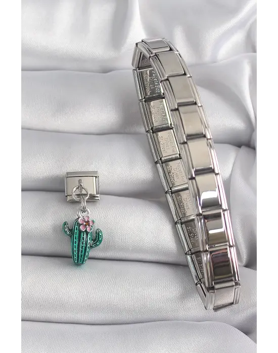 316L Çelik Gümüş Renk Sallantı Kakatüs Model Nomination Charm