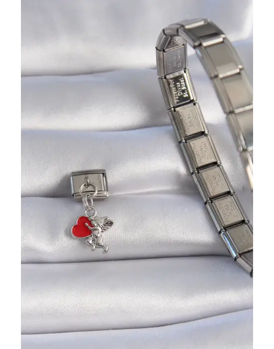 316L Çelik Gümüş Renk Sallantı Kalp Melek Figür Nomination Charm