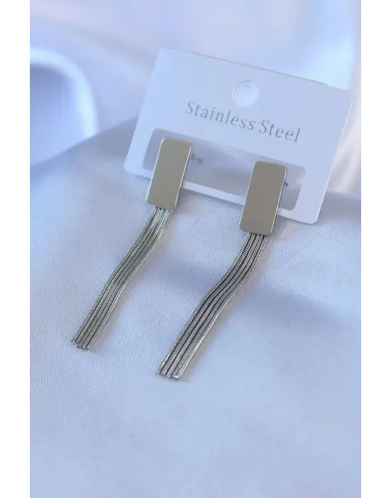 316L Çelik Gümüş Renk Sallantı Model Kadın Küpe