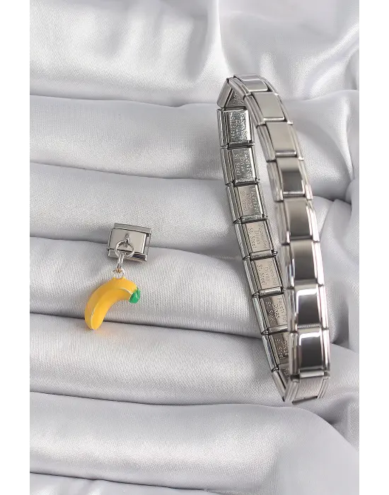 316L Çelik Gümüş Renk Sallantı Muz Model Nomination Charm