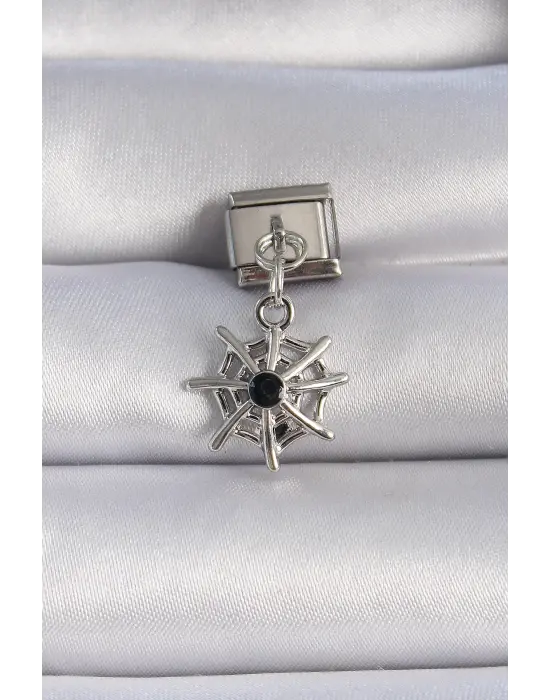 316L Çelik Gümüş Renk Sallantı Örümcek Ağ Figür Nomination Charm