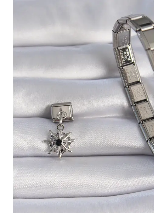 316L Çelik Gümüş Renk Sallantı Örümcek Ağ Figür Nomination Charm