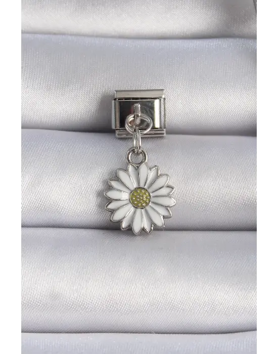 316L Çelik Gümüş Renk Sallantı Papatya Figür Nomination Charm