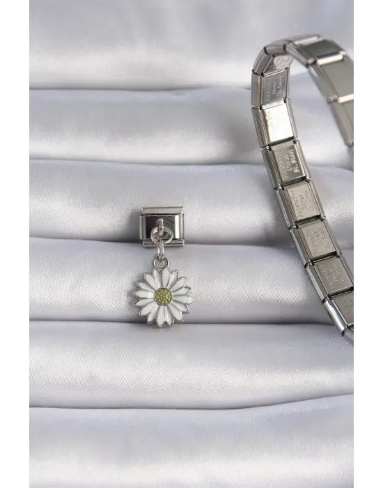 316L Çelik Gümüş Renk Sallantı Papatya Figür Nomination Charm
