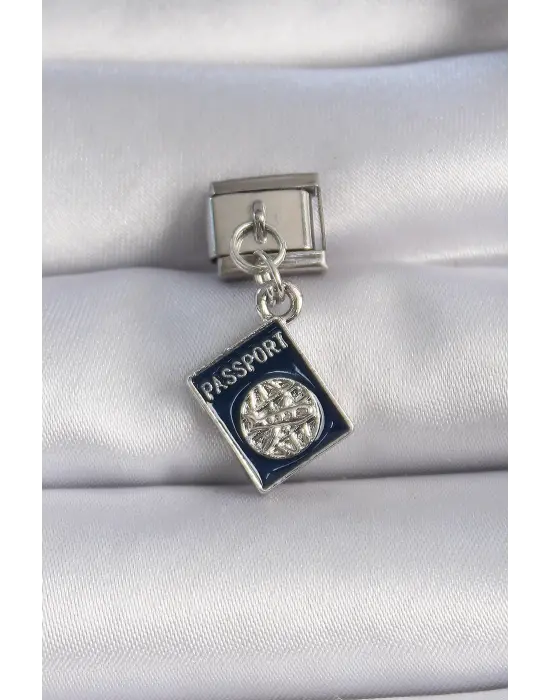 316L Çelik Gümüş Renk Sallantı Passport Figür Nomination Charm