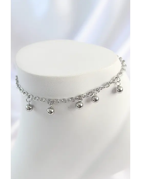 316L Çelik Gümüş Renk Sallantı Topçuk Zincir Model Kadın Halhal